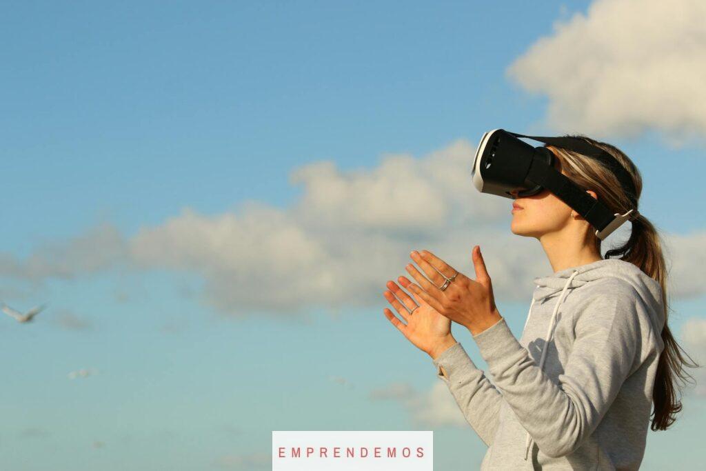 Woman Using Vr Goggles Outdoors