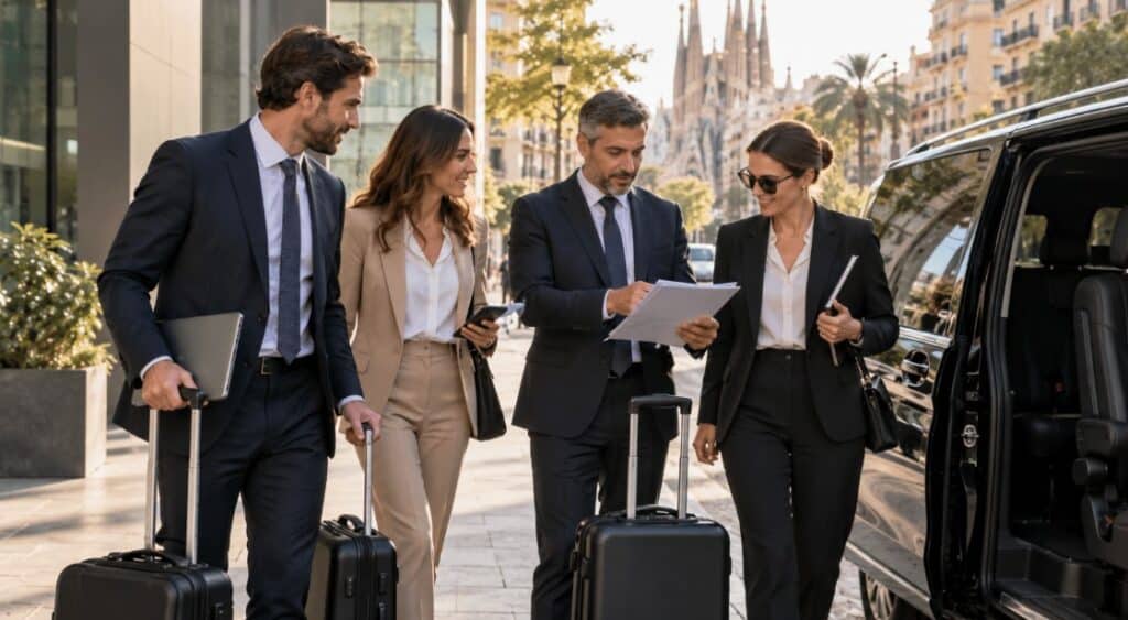 Equipo de empresa coordinando sus desplazamientos