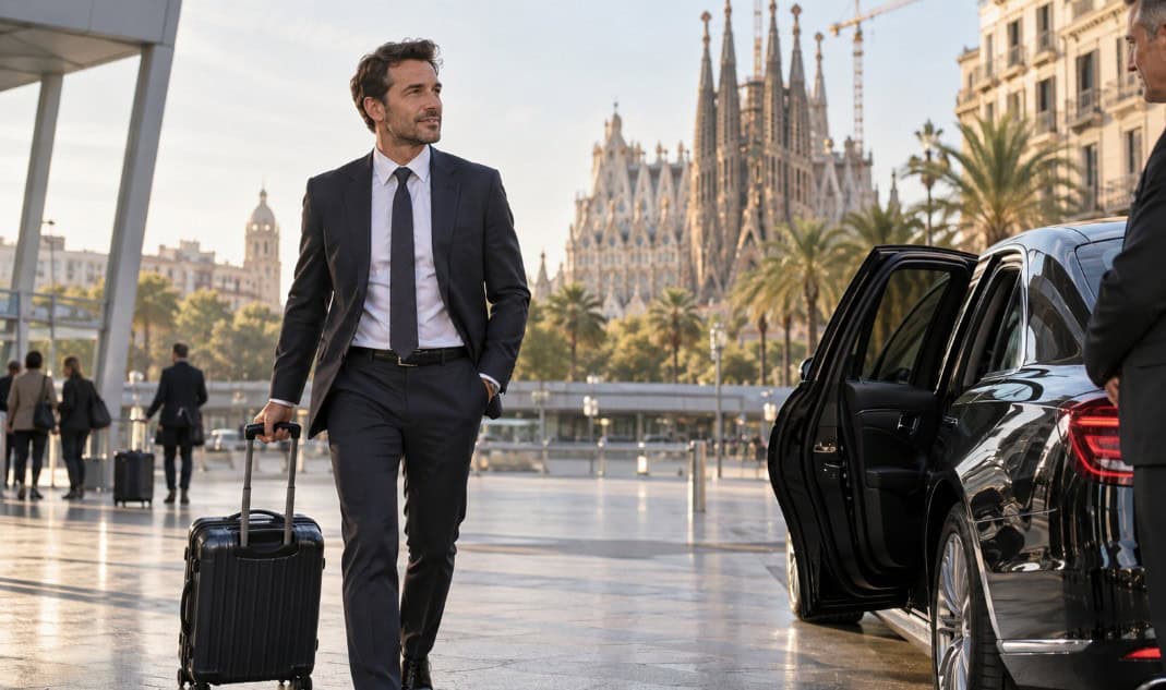 Profesional organizando un viaje de negocios a Barcelona